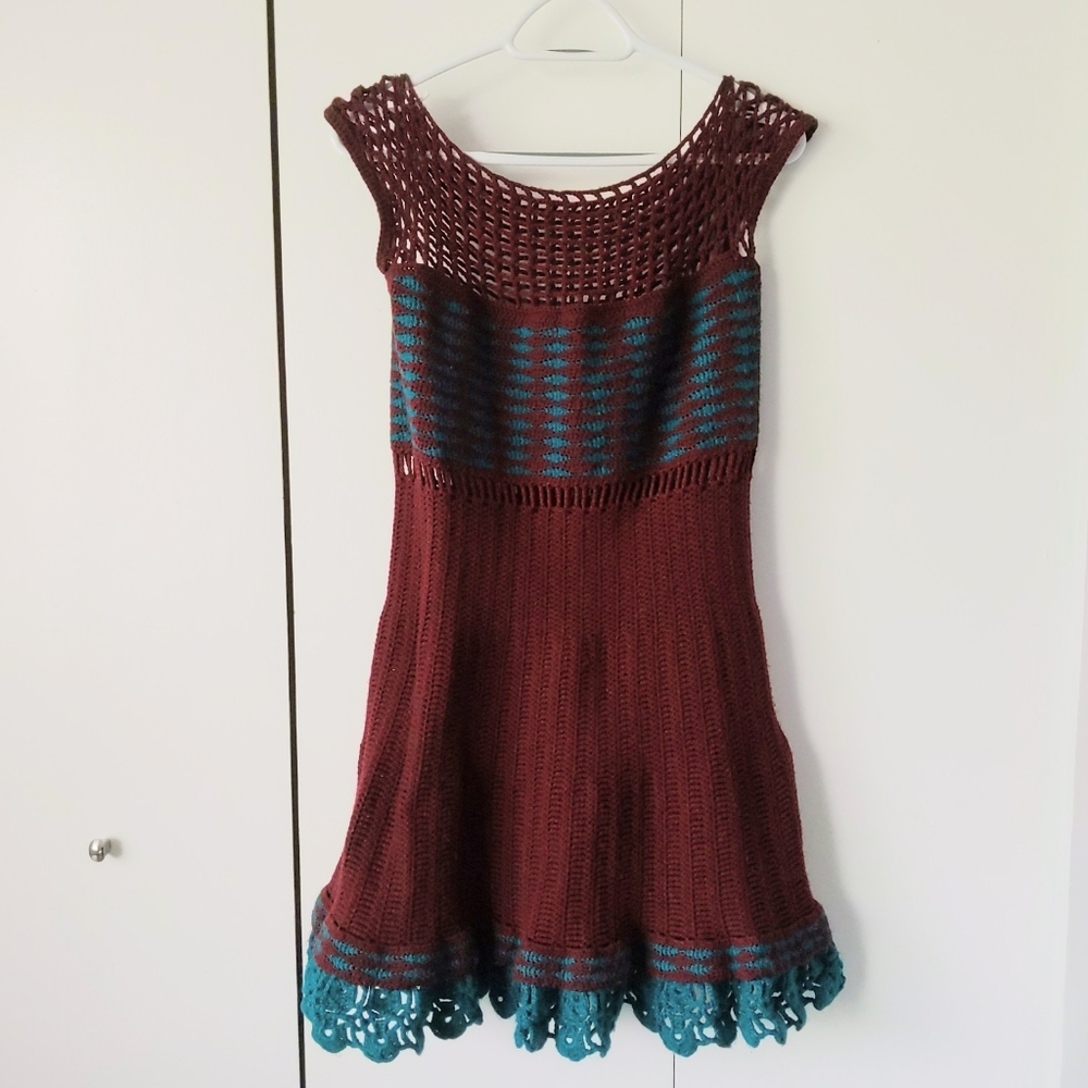 Vintage Burgundy Crochet Knit Dress